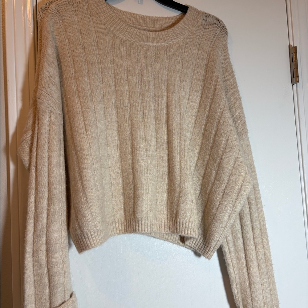 Sincerely Jules Cream Crew Neck Sweater with Voluminous Sleeves (super soft)